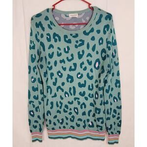 Sugarhill Brighton green leopard print tunic sweater size 10 Maximal Vibrant